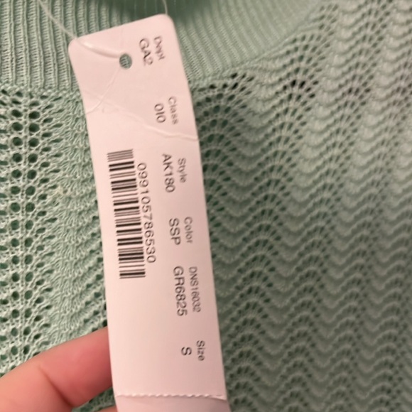 J CREW Woman’s Mint Pointelle Ruffle Mock Neck Sweater - Picture 3 of 7